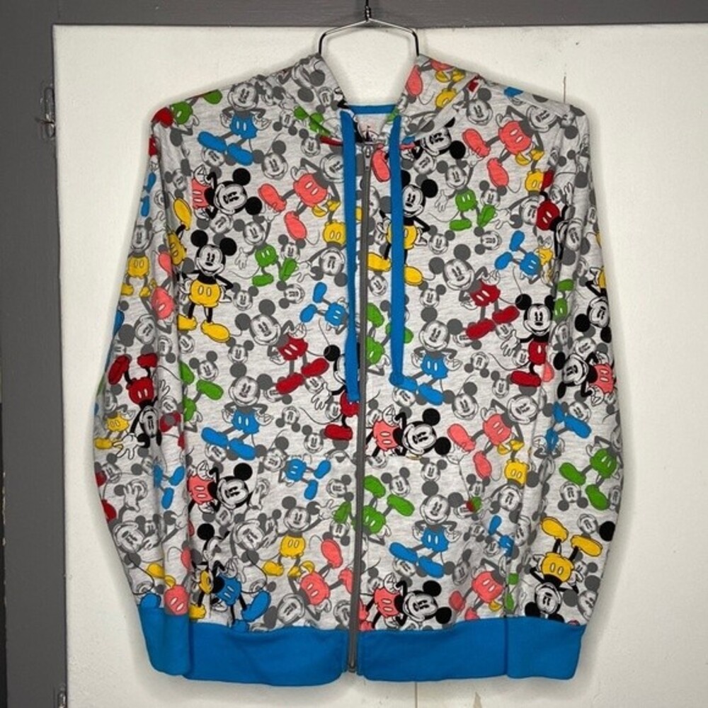 Disney Parks Womens Medium Mickey Blue All Over Print Zip Up Hoodie
